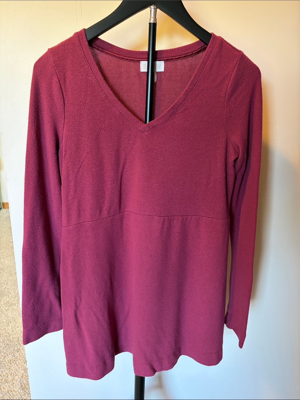 a:glow Long Sleeve V-Neck Top in Wine